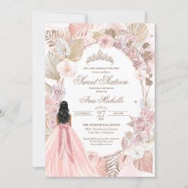 Boho Rosa Blommigt Sweet sixteen, 16:e födelsedage Inbjudningar