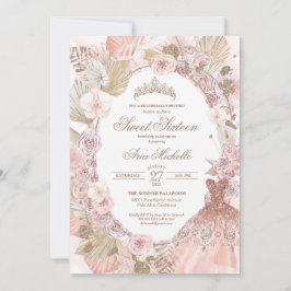 Boho  Rosa Blommigt Sweet sixteen 16:e födelsedage Inbjudningar