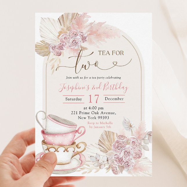 Boho  Rosa Blommigt Tea för två födelsedagar Inbjudningar (Skapare uppladdad)