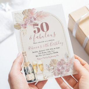 Boho  Rosa Blommigt Vin Vuxen Birthday Inbjudningar