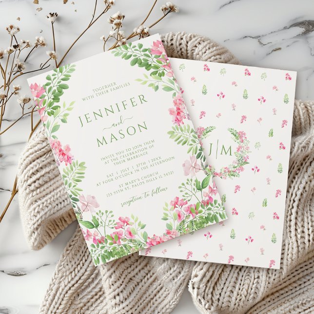 Boho Rosa Blommigt Wandan Garden Wedding bjudande  Inbjudningar (Skapare uppladdad)