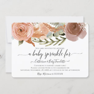 BOHO Rosa Blommigt Watercolor Flicka Shower Inbjudningar