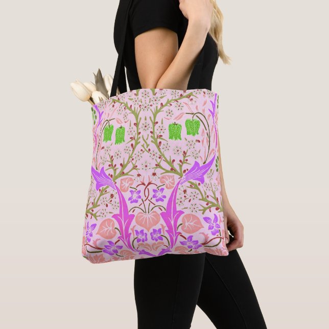 Boho Rosa Blommigt William Morris Art Tote Bag Tygkasse (Närbild)