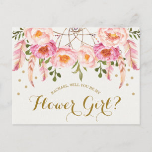 Boho  Rosa Blommigts Flower Girl Frieri Card Vykort