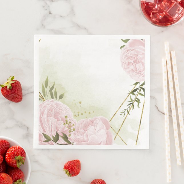Boho rosa blommor gröna blad botanisk pappersservett (Insitu)
