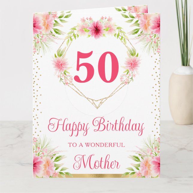 Boho Rosa Blommor Mamma Födelsedags Kort (Framsida)