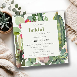BOHO ROSA BLOMSTER KAKTUS LÖVBRUDSBRUNCH INBJUDNINGAR
