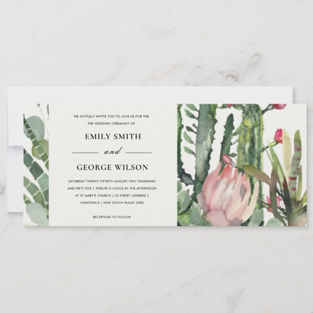 BOHO ROSA BLOMSTER KAKTUSAR FAUNA AKVARELL BRÖLLLO INBJUDNINGAR (Framsida)