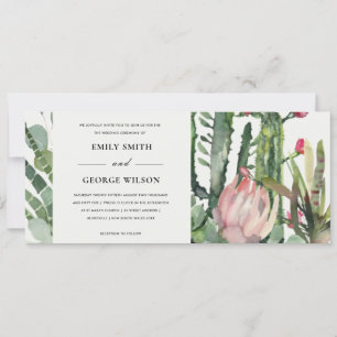 BOHO ROSA BLOMSTER KAKTUSAR FAUNA AKVARELL BRÖLLLO INBJUDNINGAR