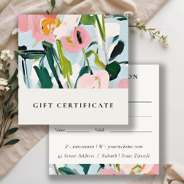 Boho Rosa Blue Painting Blommigt Gift Certificate Fyrkantigt Visitkort