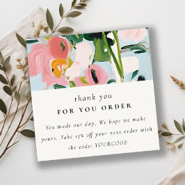 Boho Rosa Blue Painting Blommigt Tack för beställn Fyrkantigt Visitkort
