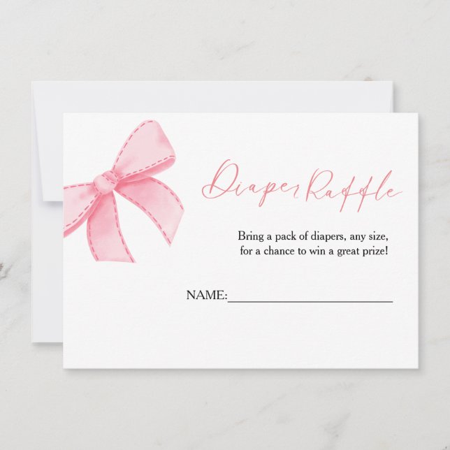 Boho Rosa Bow Daiper Raffle for baby Shower Card Inbjudningar (Framsida)