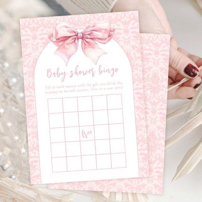 Boho Rosa Bow Flicka Shower Bingo Game Card Inbjudningar (Skapare uppladdad)