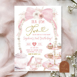 Boho Rosa Bow Pärl Tea For Two Födelsedag Inbjudningar