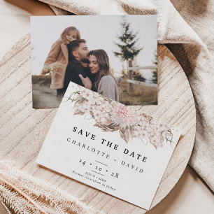 Boho Rosa Brown Blommigt Bröllop spara datum Card Inbjudningar