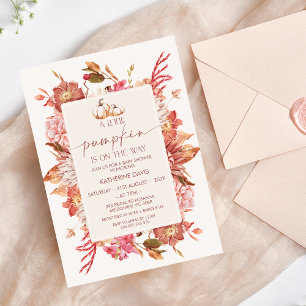 Boho Rosa Brown Fall Little Pumpkin Baby Shower Inbjudningar