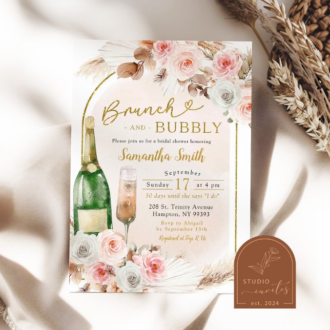 Boho Rosa Brunch och Bubbly Bröllopsfest Inbjudningar (Skapare uppladdad)