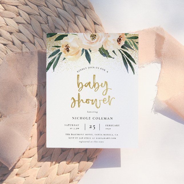 Boho  Rosa & Brushed Guld Script Baby Shower Inbjudan Vykort (Skapare uppladdad)