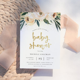 Boho  Rosa & Brushed Guld Script Baby Shower Inbjudningar