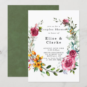 Boho Rosa Burgundy Blommigt Par Shower Inbjudnings