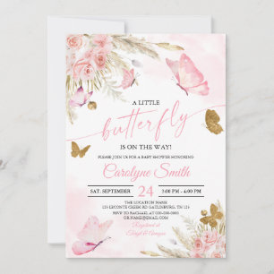Boho Rosa Butterfly Baby Shower-inbjudan Inbjudningar