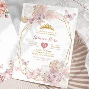 Boho Rosa Butterfly Geoemtric Quinceañera Inbjudningar