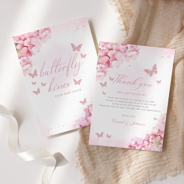 Boho Rosa Butterfly Kisses Blommigt Girl Baby Show Tack Kort (Skapare uppladdad)