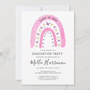 Boho Rosa Butterfly Rainbow Girly Studenten Inbjudningar