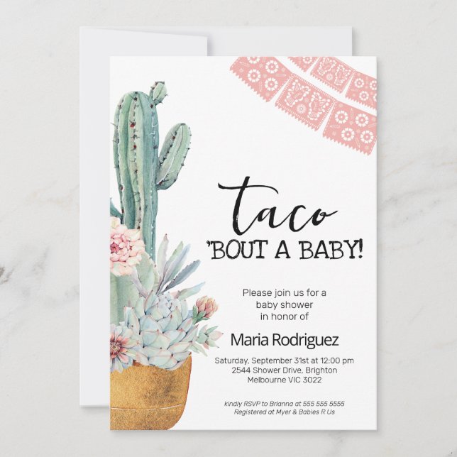 Boho Rosa Cactus Taco Bout A Baby Shower Inbjudningar (Framsida)
