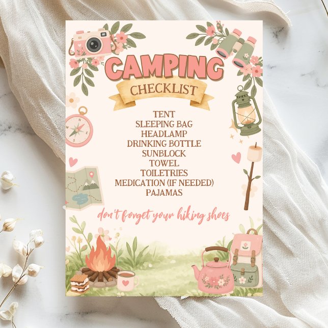 Boho Rosa Camping Checklista  Inbjudningar (Skapare uppladdad)
