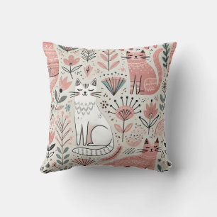Boho Rosa Cat Mönster Decorative Pillow Kudde