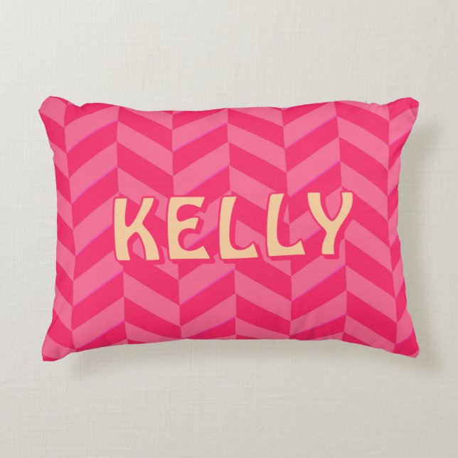 Boho Rosa Chevron Ikat Inspired Mönster Red Accent Prydnadskudde (Framsidan)