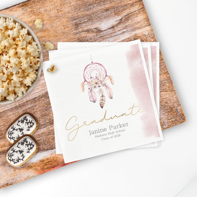 Boho Rosa Class Year Studentfest Pappersservett (Skapare uppladdad)