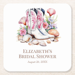 Boho Rosa Coastal Cowgirl Boots Möhippa Underlägg Papper Kvadrat
