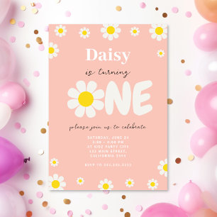 Boho Rosa Cute Daisy Flowers 1:a födelsedagen Inbjudningar