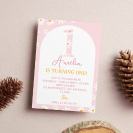Boho Rosa Daisy 1:a födelsedagsinbjudan Inbjudningar