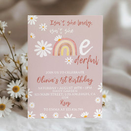 Boho Rosa Daisy 1:a födelsedagsinbjudan Inbjudningar