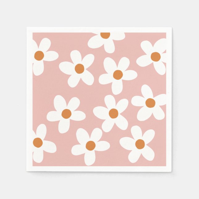 Boho Rosa Daisy Birthday Pappersservett (Framsidan)