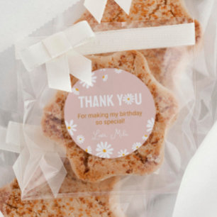 Boho Rosa Daisy Birthday Sticker Labels Runt Klistermärke