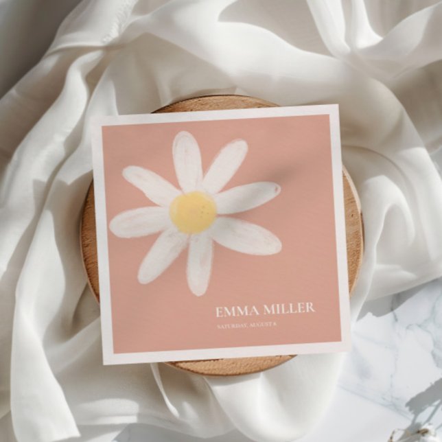 Boho Rosa Daisy Blommigt Napkins Pappersservett (Skapare uppladdad)
