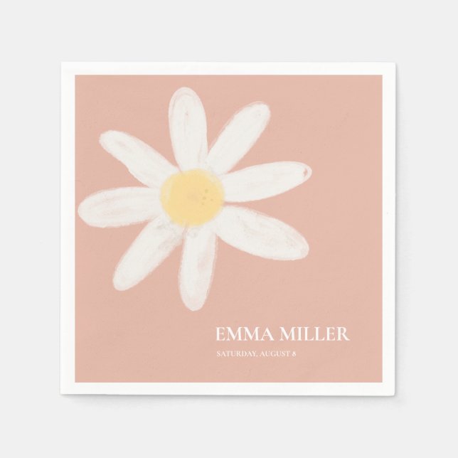 Boho Rosa Daisy Blommigt Napkins Pappersservett (Framsidan)