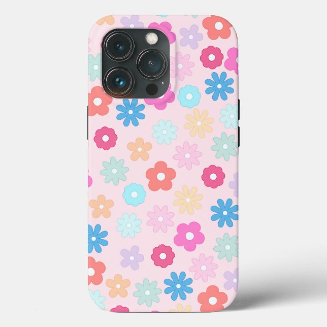 Boho Rosa Daisy Flowers Mönster (Baksida )