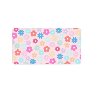 Boho Rosa Daisy Flowers Mönster Adressetikett