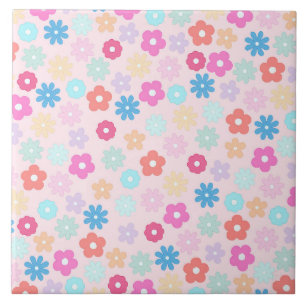 Boho Rosa Daisy Flowers Mönster Kakelplatta