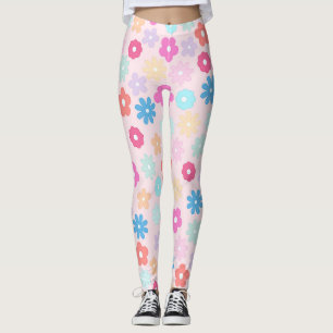 Boho Rosa Daisy Flowers Mönster Leggings