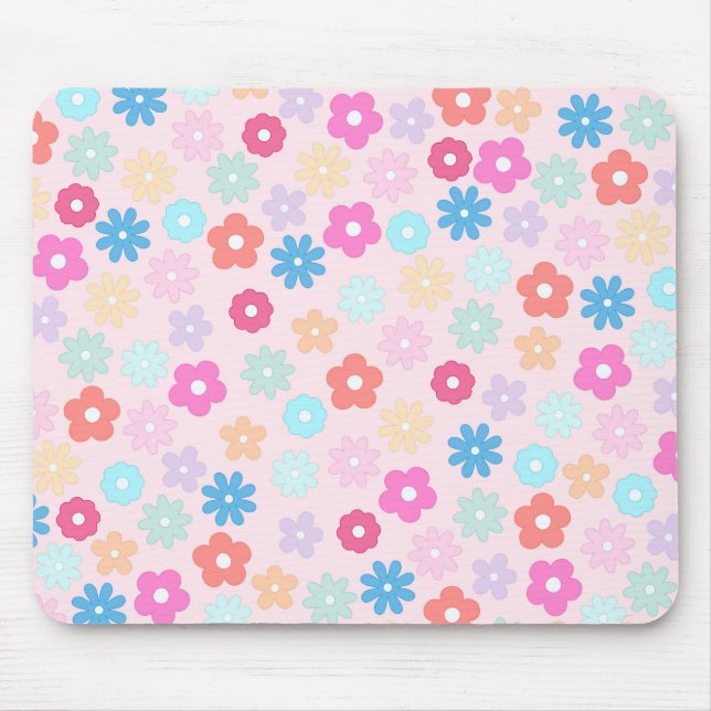 Boho Rosa Daisy Flowers Mönster Musmatta (Framsidan)