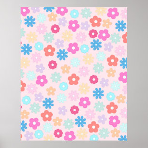 Boho Rosa Daisy Flowers Mönster Poster