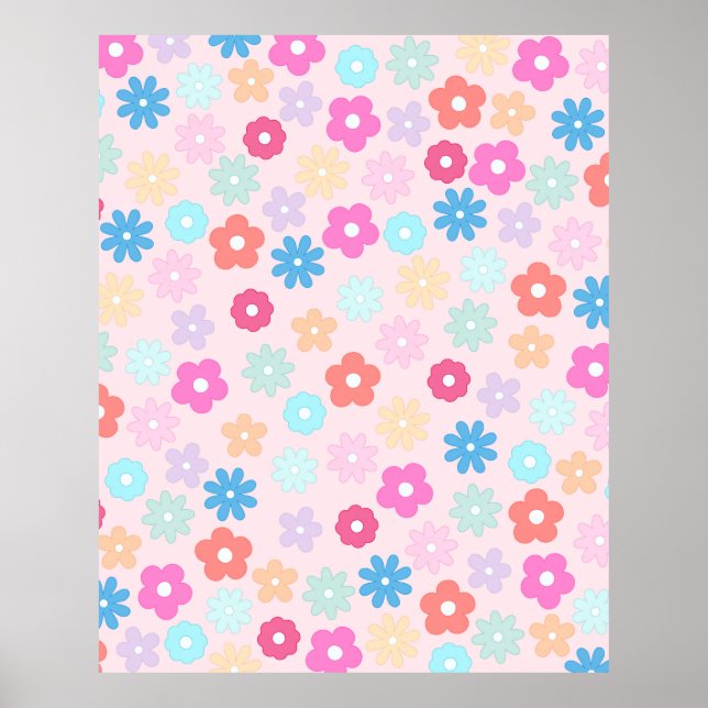 Boho Rosa Daisy Flowers Mönster Poster (Framsidan)