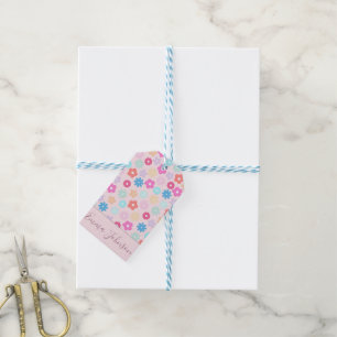 Boho Rosa Daisy Flowers Mönster Presentetikett
