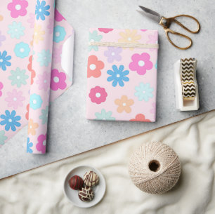 Boho Rosa Daisy Flowers Mönster Presentpapper